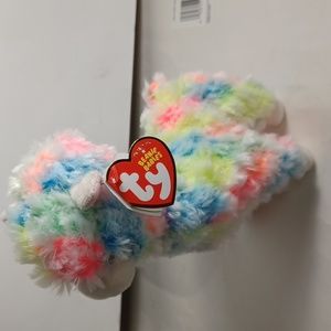 New Ty Beanie Babies Lola Sheep Lamb Multicolor Plush Fluffy Stuffed Toy Animal